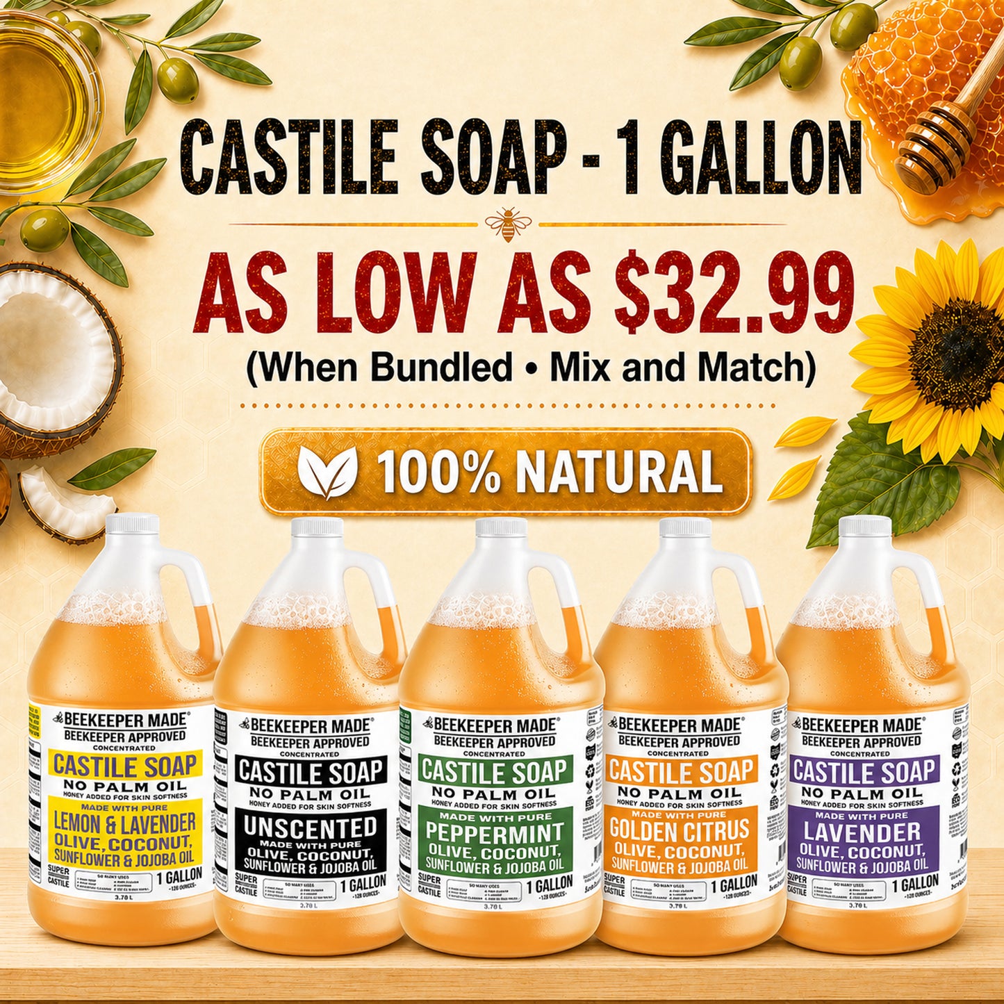 1 GALLON LIQUID NATURAL CASTILE SOAP
