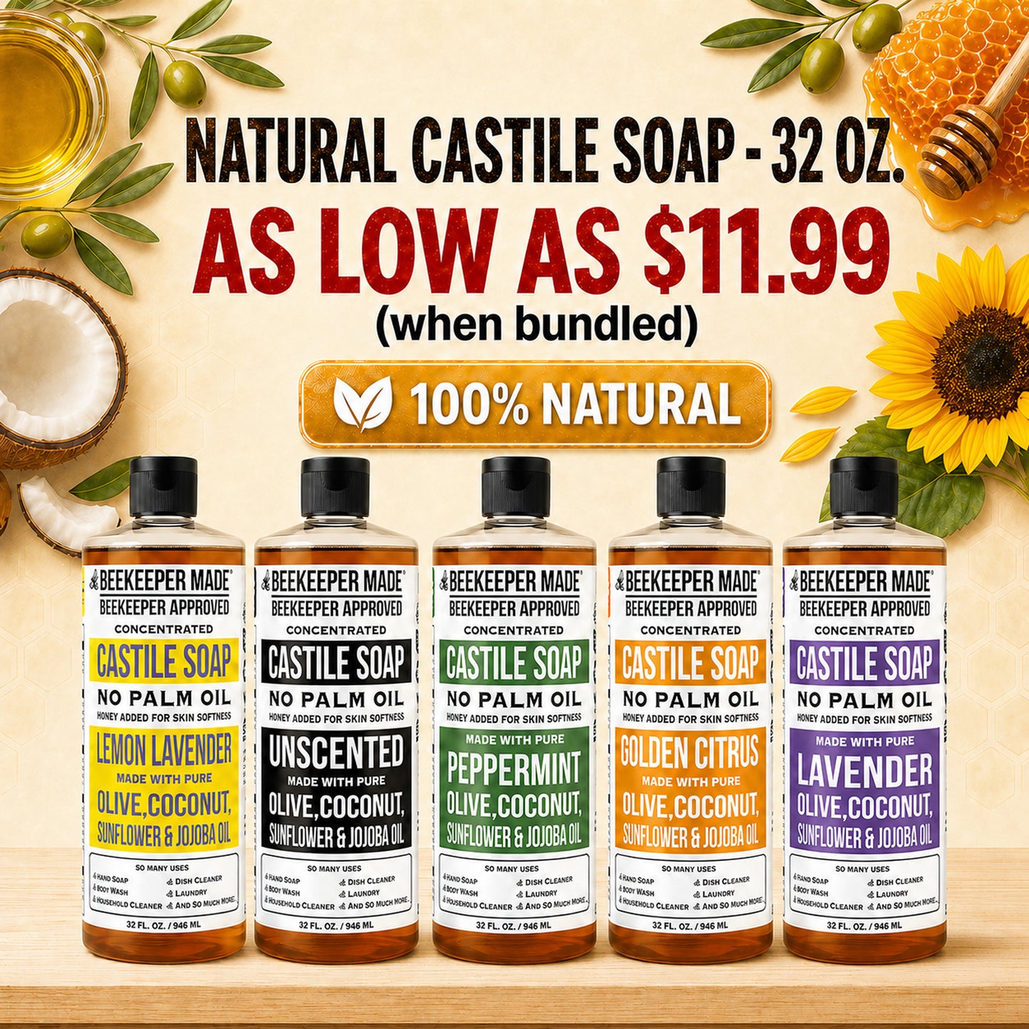 32 OUNCE LIQUID NATURAL CASTILE SOAP
