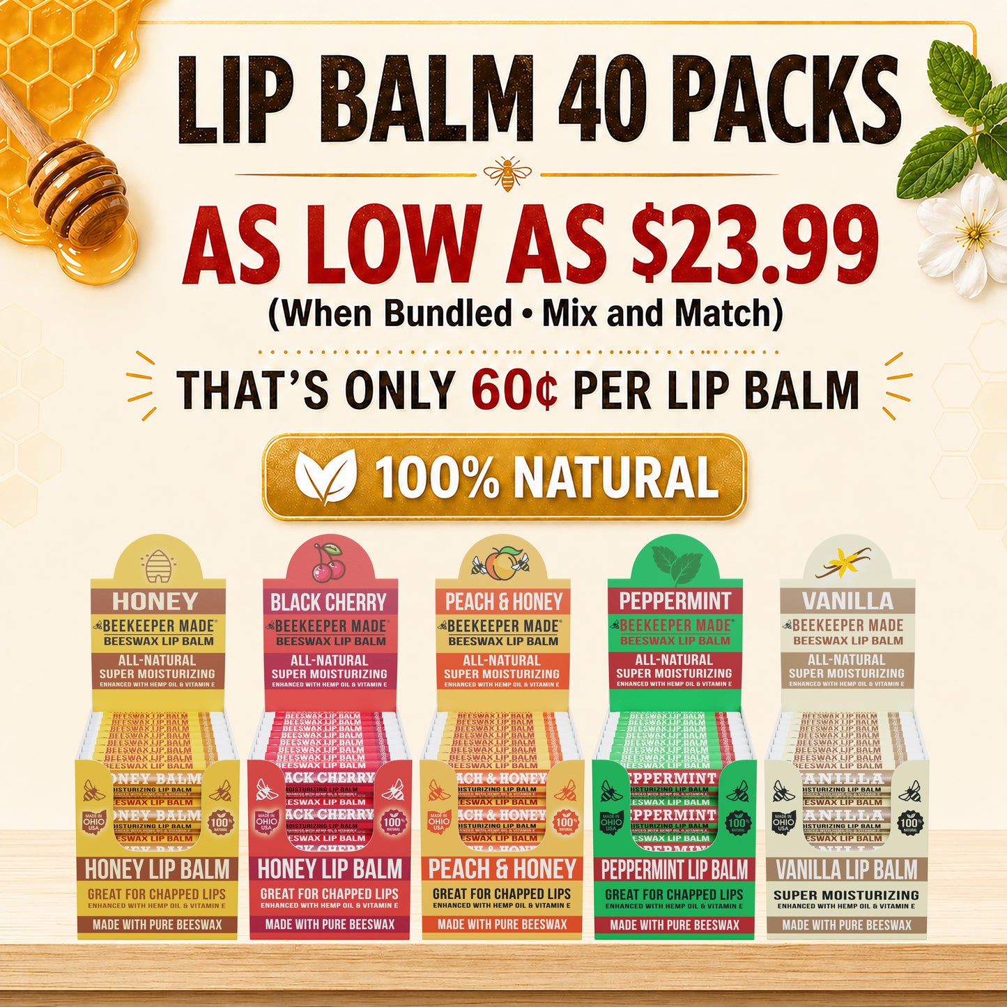 40 Pack Lip Balms Bulk